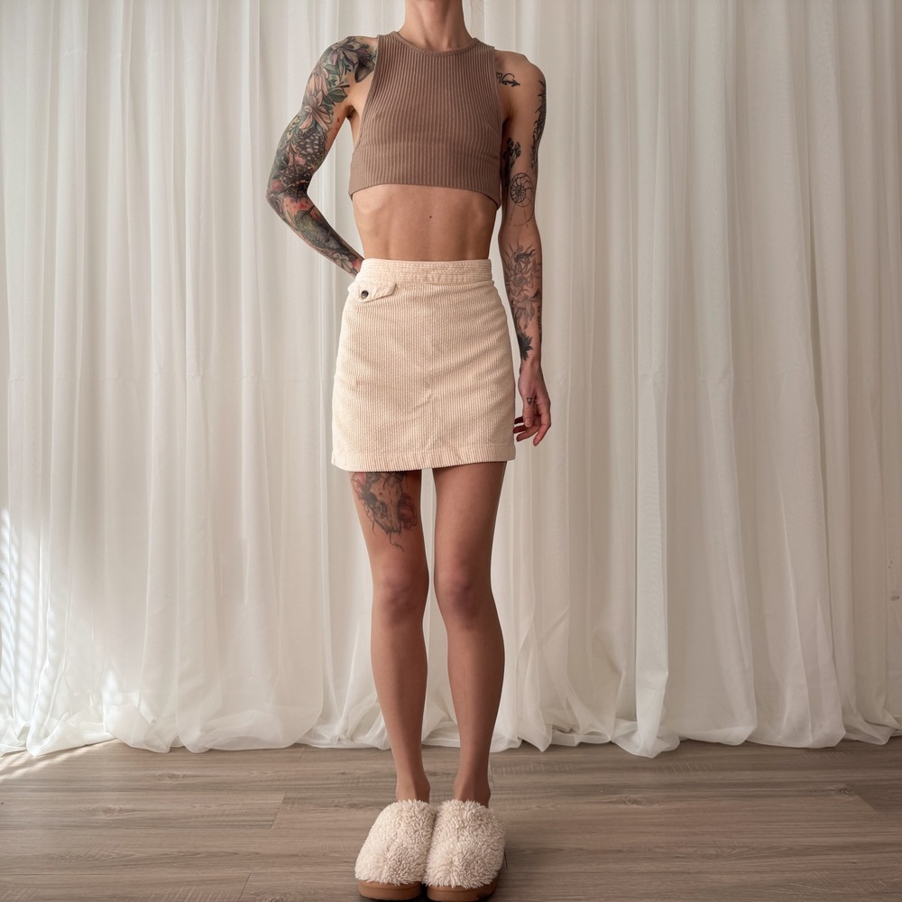Urban Outfitters Corduroy Mini Skirt Cream Y2K High Waisted Mini Skirt Size M‎